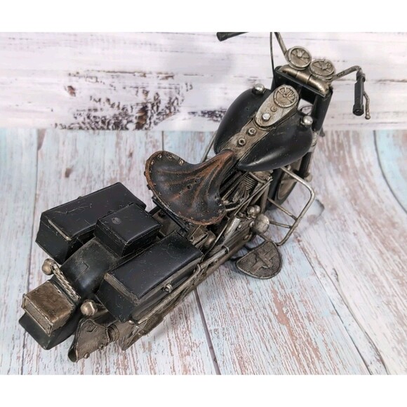 Vintage 1940s Aged Black Metal Motorcycle Model 15''x 8'' X 5'' Display Piece - Picture 12 of 17
